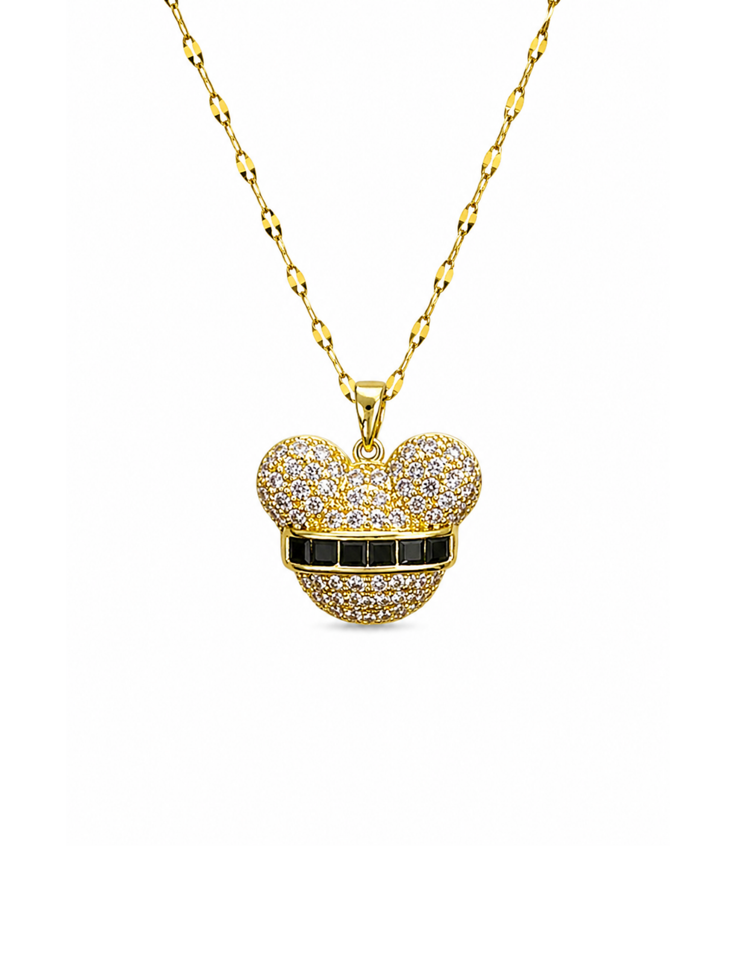 Collar orejas con zirconias y franja acero inoxidable