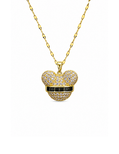 Collar orejas con zirconias y franja acero inoxidable