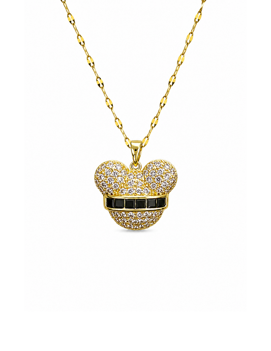 Collar orejas con zirconias y franja acero inoxidable