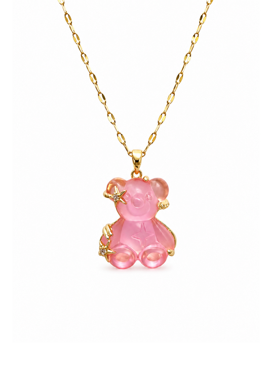 Collar osito estilo pandita zirconia acero inoxidable