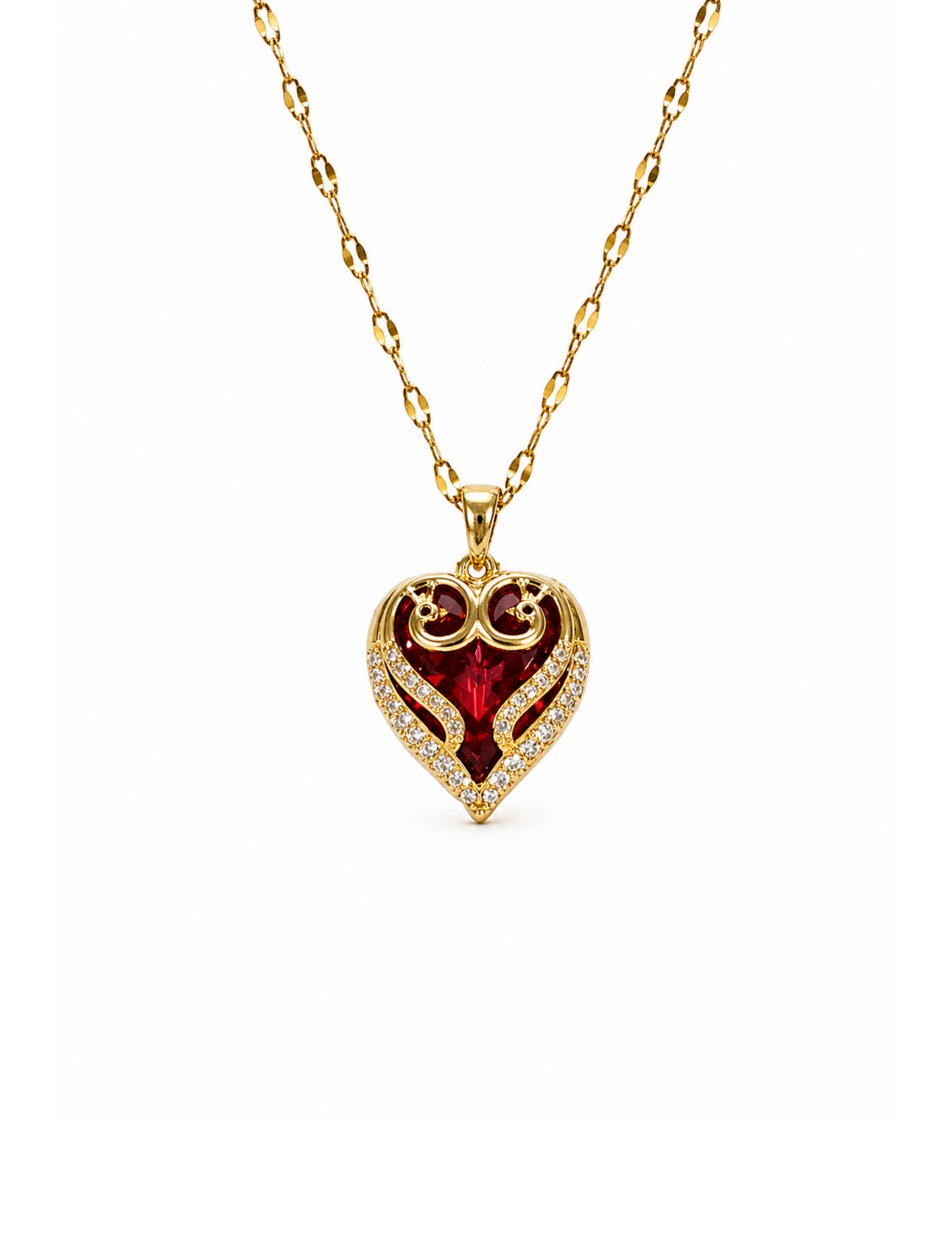 Collar corazón elegante con zirconias acero inoxidable