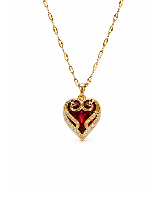 Collar corazón elegante con zirconias acero inoxidable
