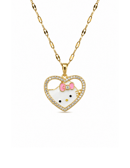 Collar corazón hello kitty con zirconias acero inoxidable