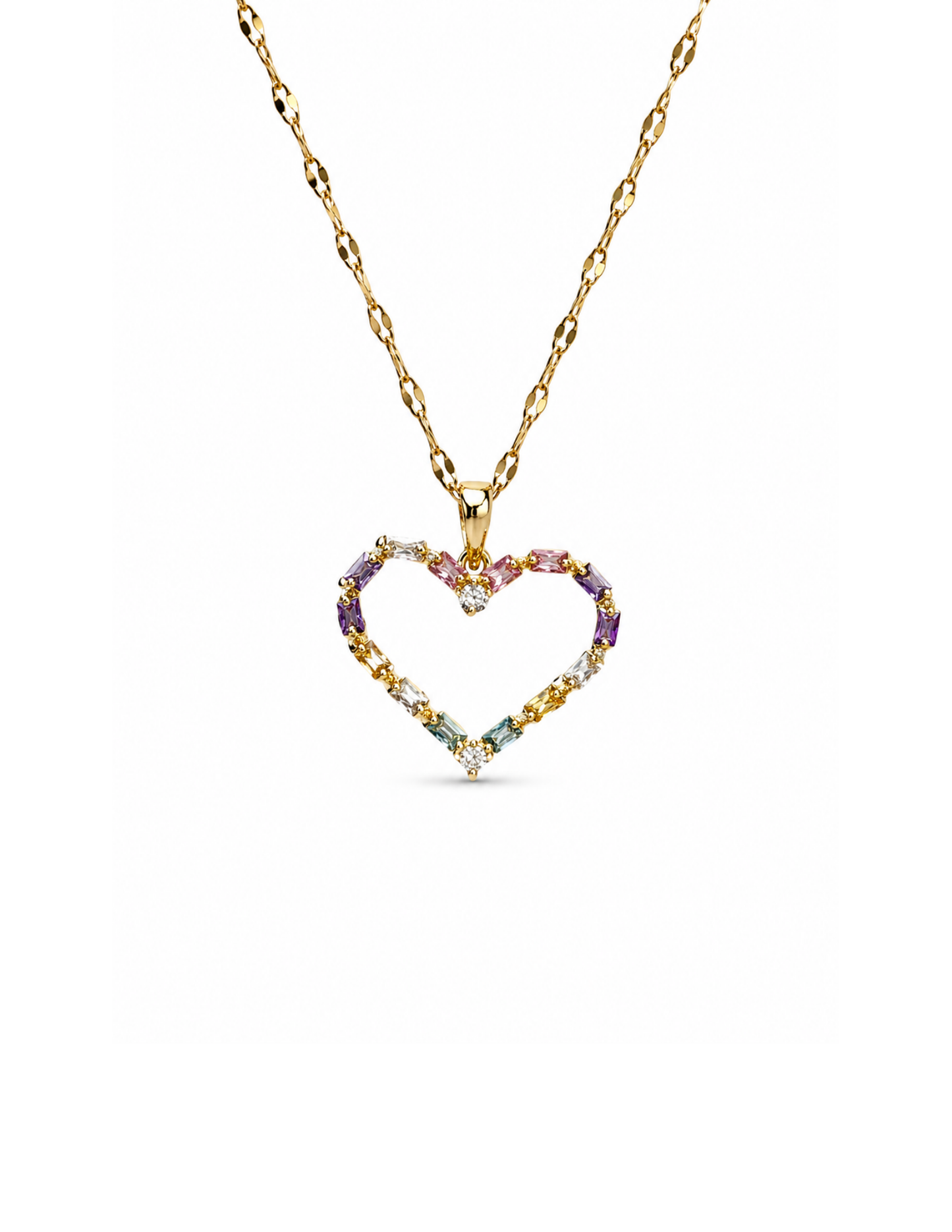 Collar corazón multicolor con zirconias acero inoxidable