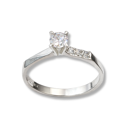 Anillo Plata Solitario Fino Con Zirconias Laterales