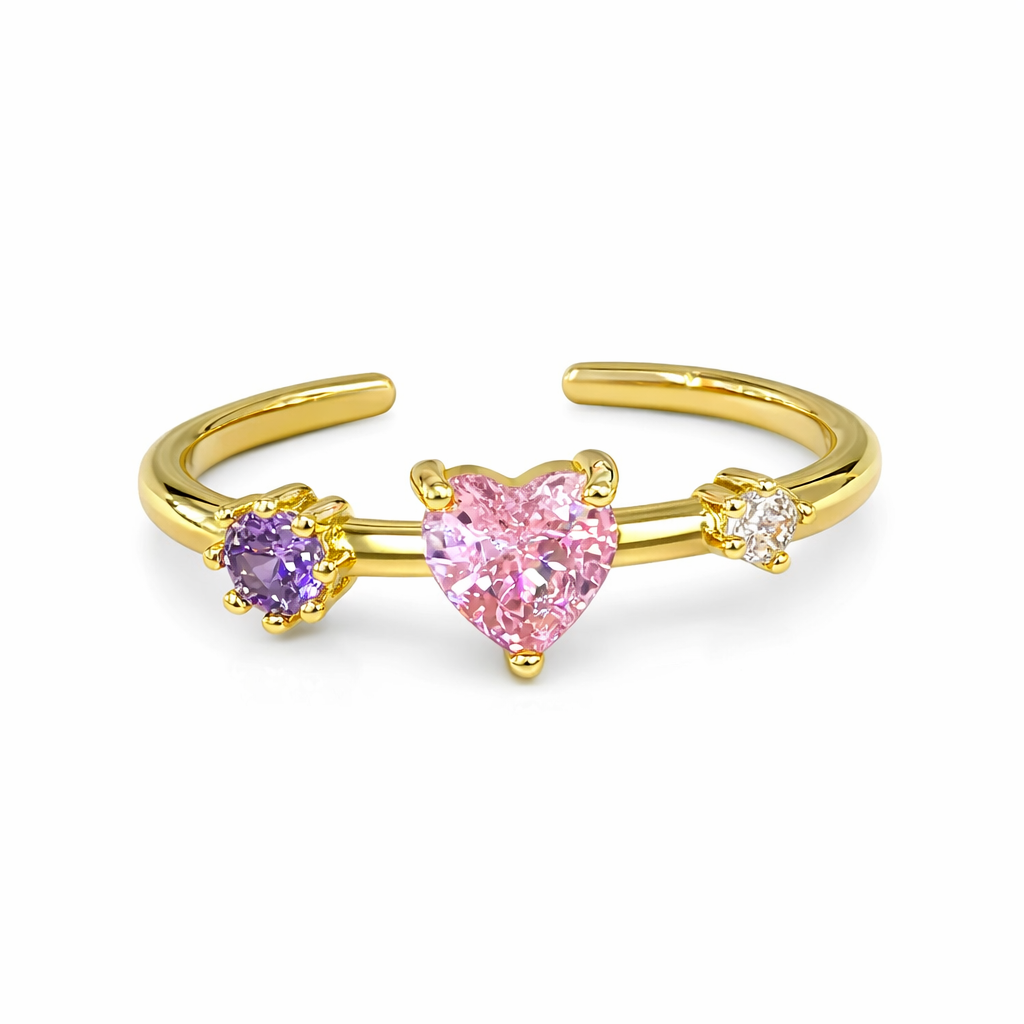 Anillo Corazón rosa chapa de oro