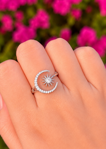 Anillo estrella y sol plateado chapa de oro