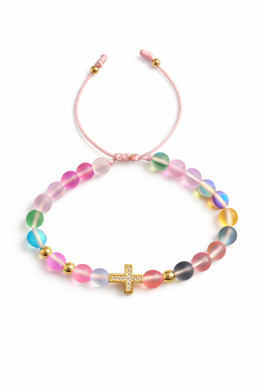 Pulsera ajustable piedras naturales con cruz de acero