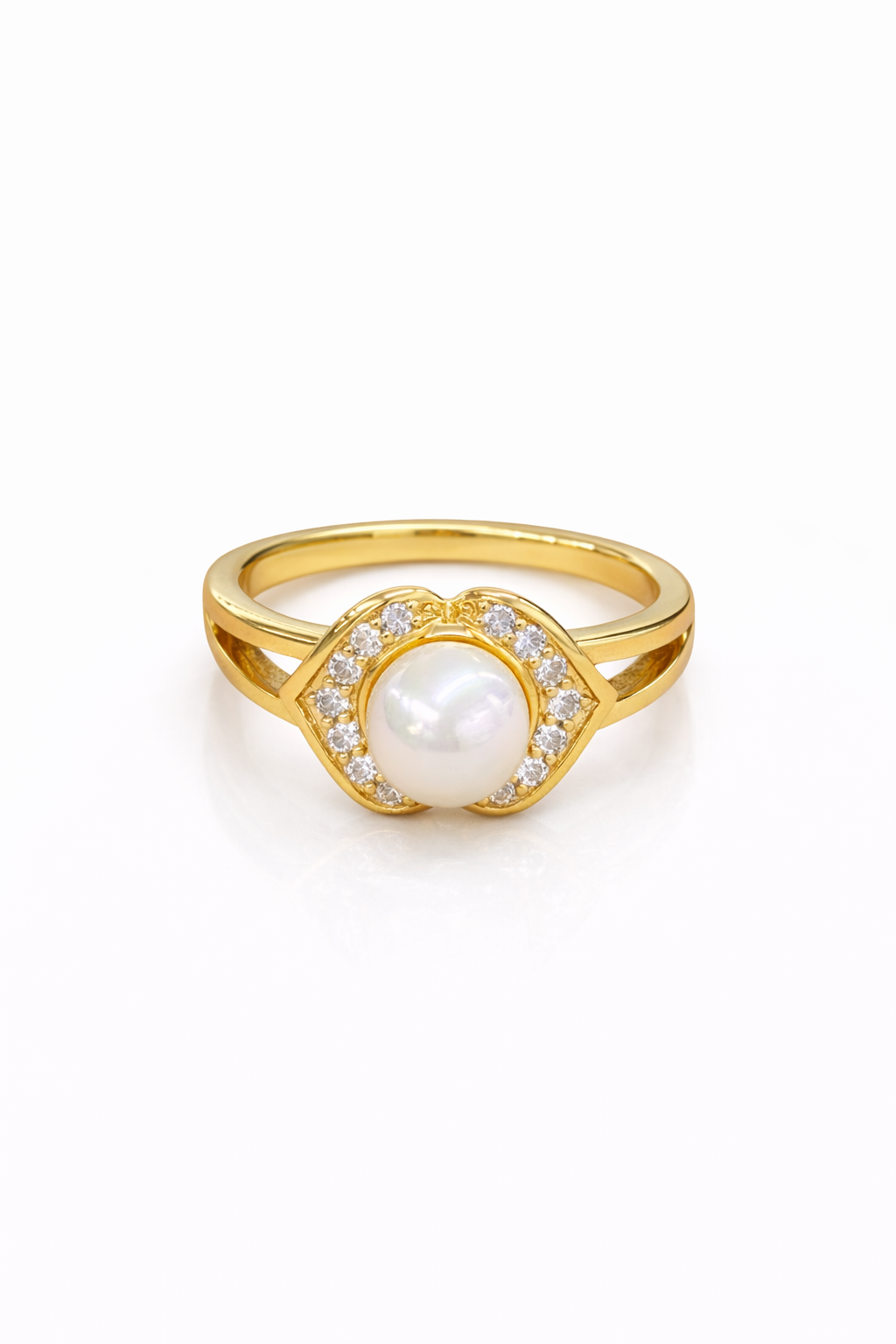 Anillo perla oval zirconias chapa de oro