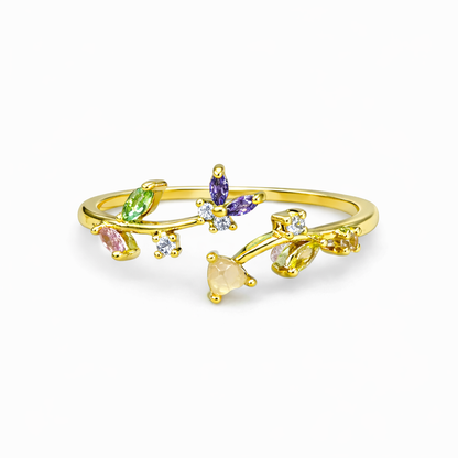 Anillo hojas colores chapa de oro