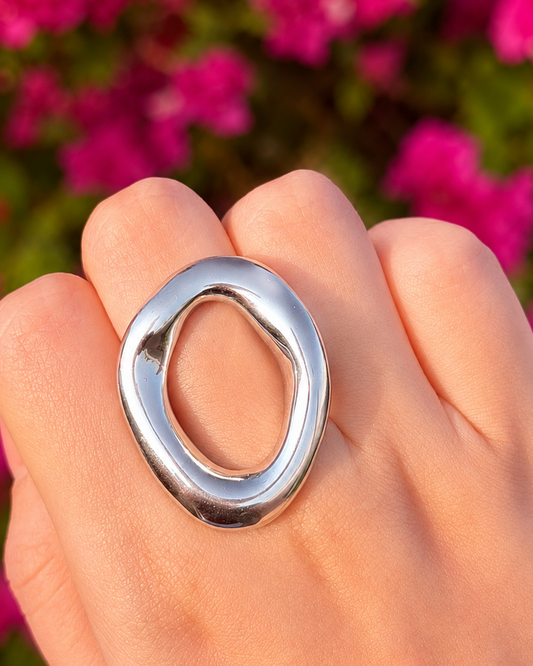 Anillo Chunky ovalado plateado acero inoxidable