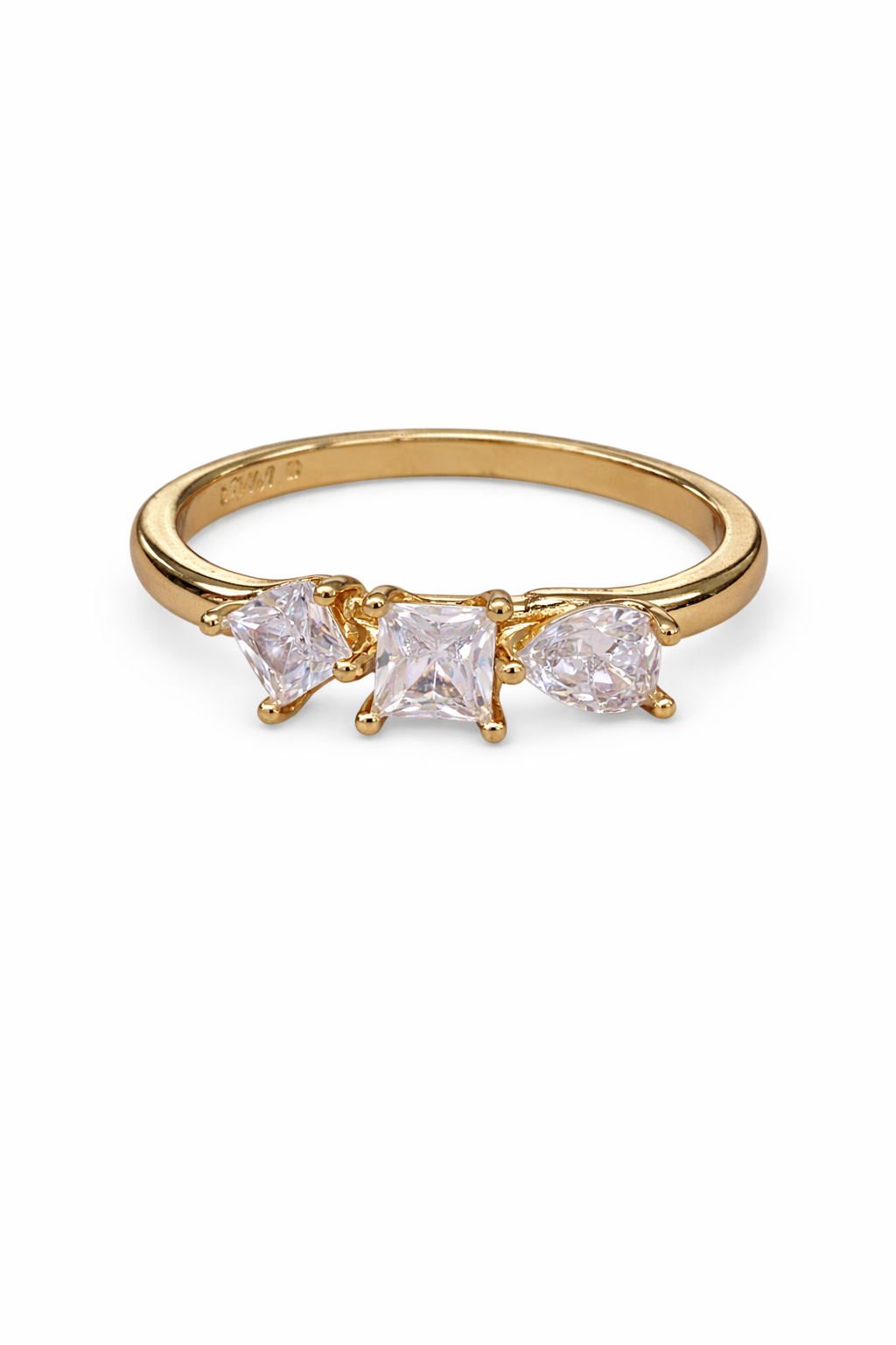 Anillo tres piedras con zirconias chapa de oro