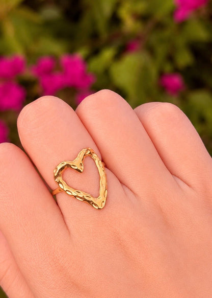 Anillo corazón orgánico ajustable acero inoxidable