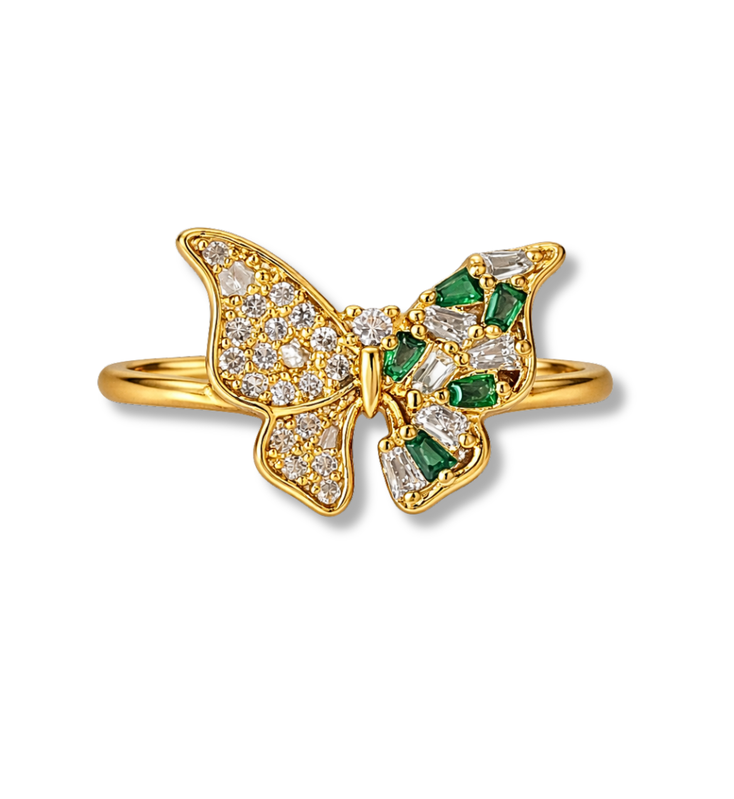 Anillo Mariposa Con Cristales Verdes