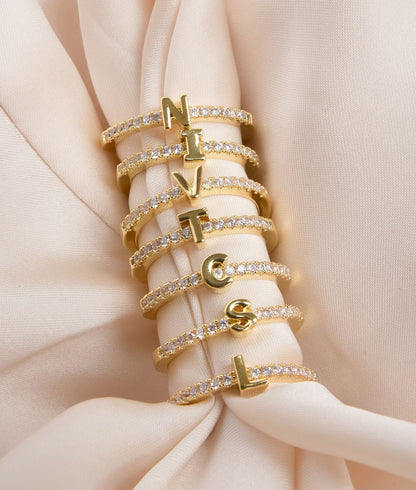Anillos letras con zirconias chapa de oro