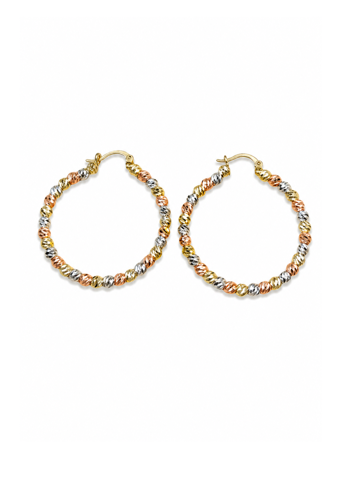Aretes arracadas bolitas diamantadas tricolor baño de oro