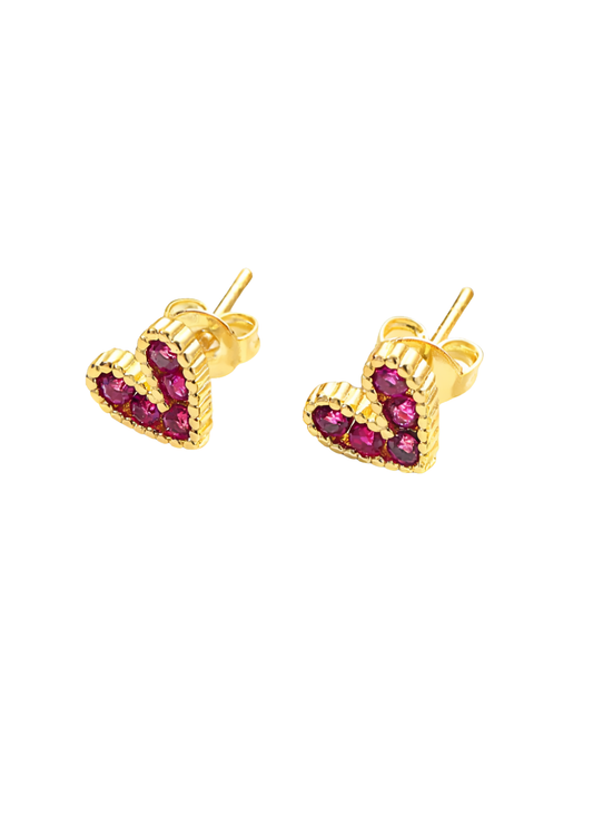 Aretes corazón con zirconias chapa de oro