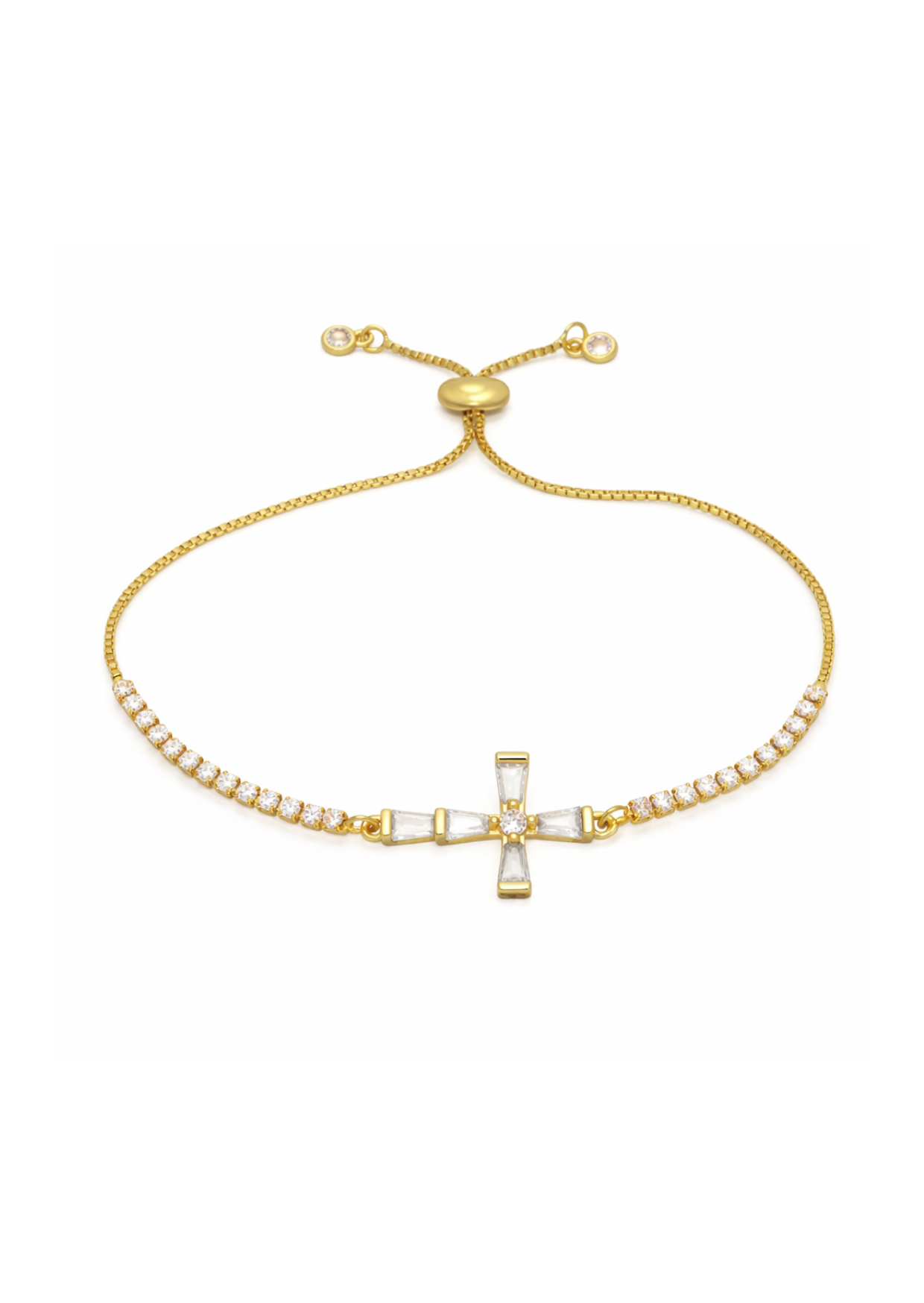Pulsera cruz con zirconias chapa de oro