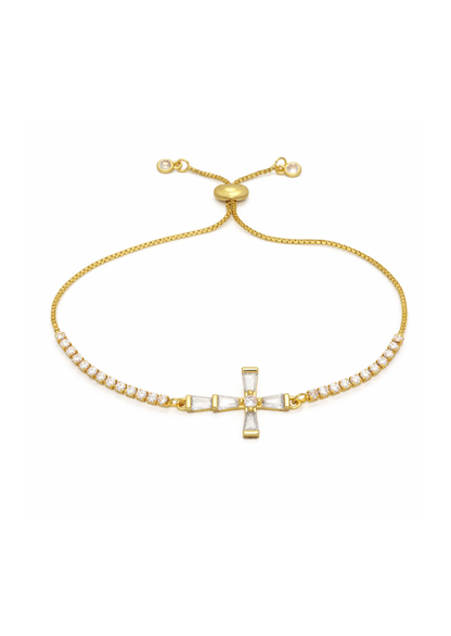 Pulsera cruz con zirconias chapa de oro
