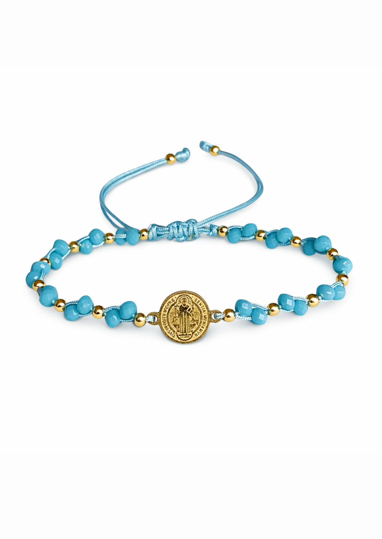 Pulsera ajustable de hilo con medalla de San Benito
