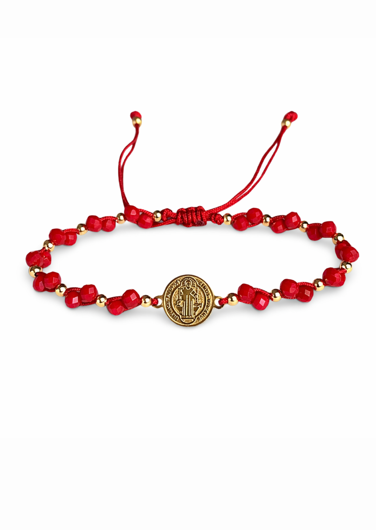 Pulsera ajustable de hilo con medalla de San Benito