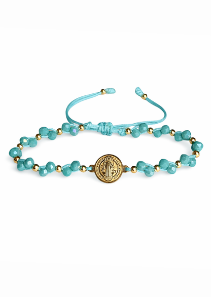 Pulsera ajustable de hilo con medalla de San Benito