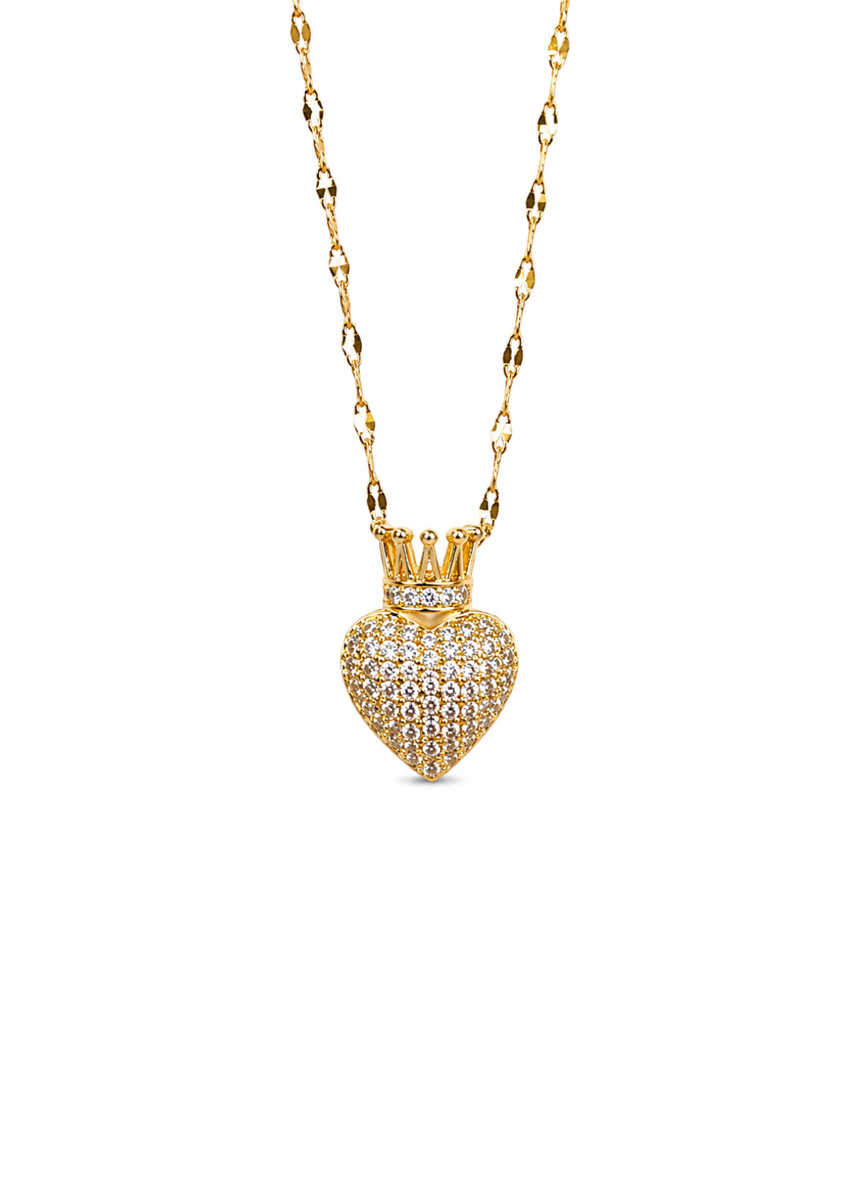Collar corazón con corona zirconias acero inoxidable