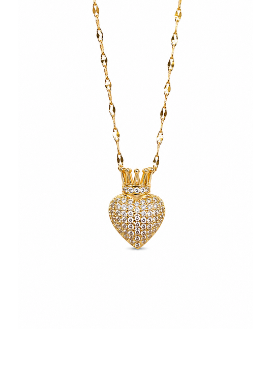 Collar corazón con corona zirconias acero inoxidable