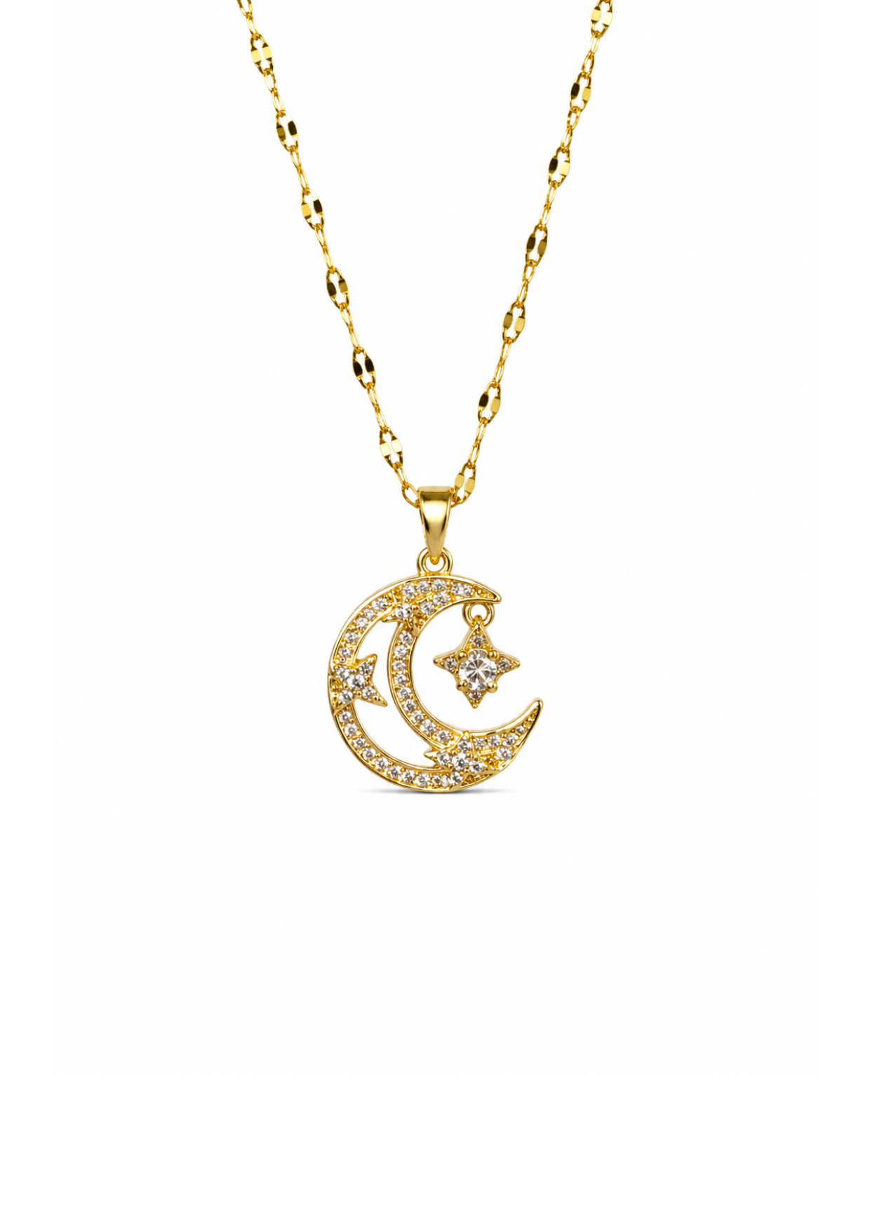 Collar luna con estrellas y zirconias acero inoxidable