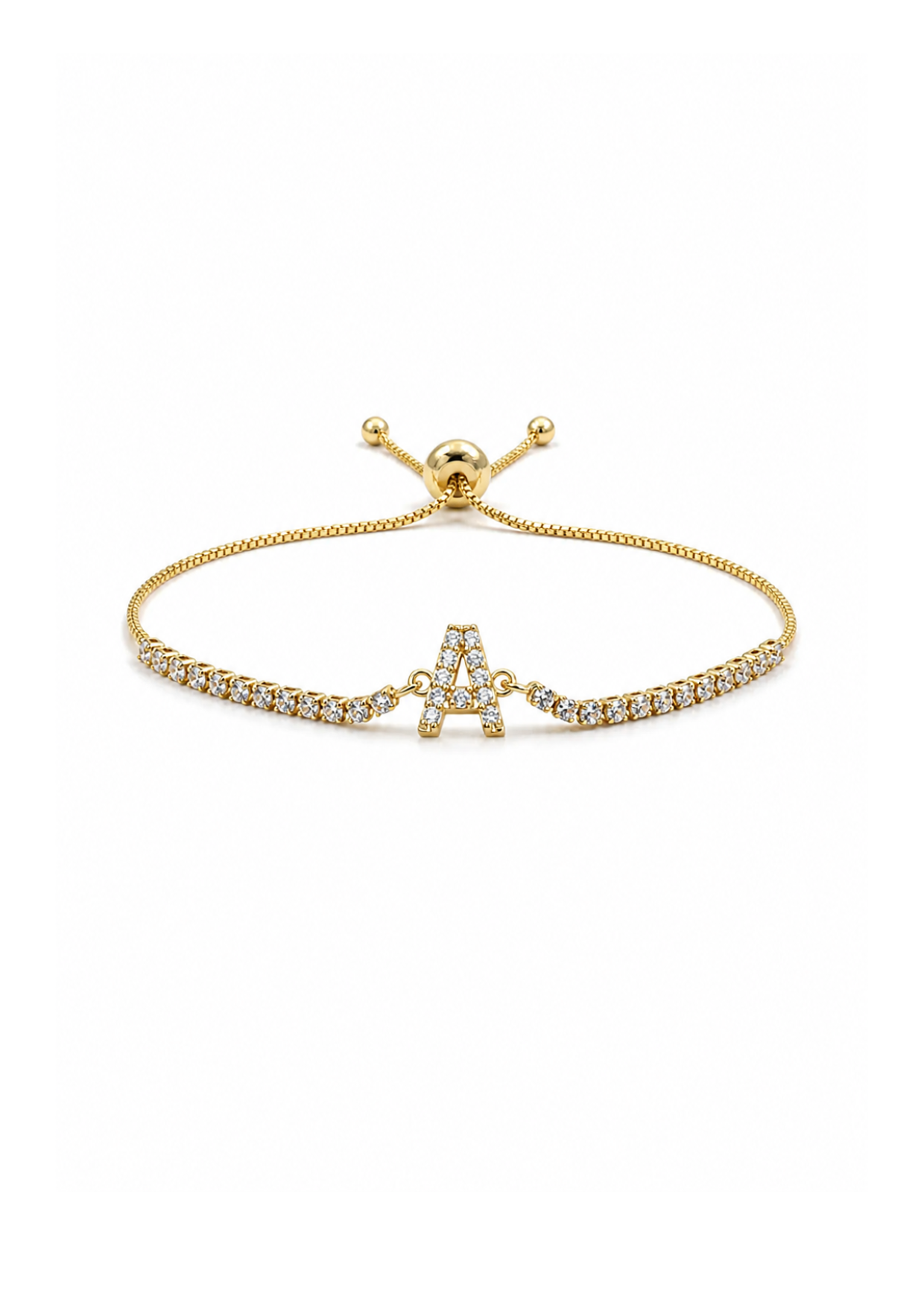 Pulseras con inicial tipo tenis chapa de oro