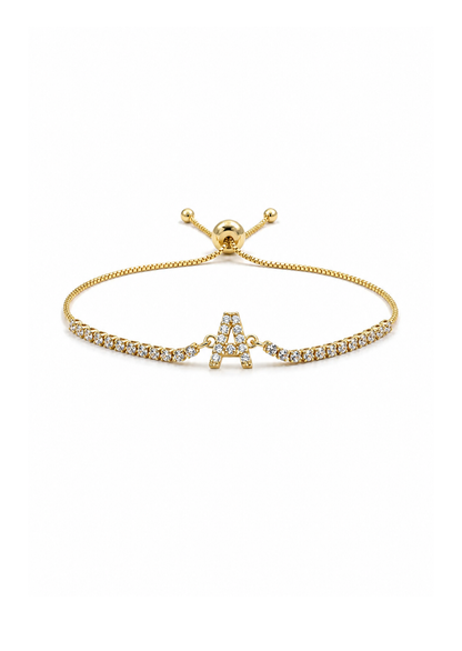 Pulseras con inicial tipo tenis chapa de oro