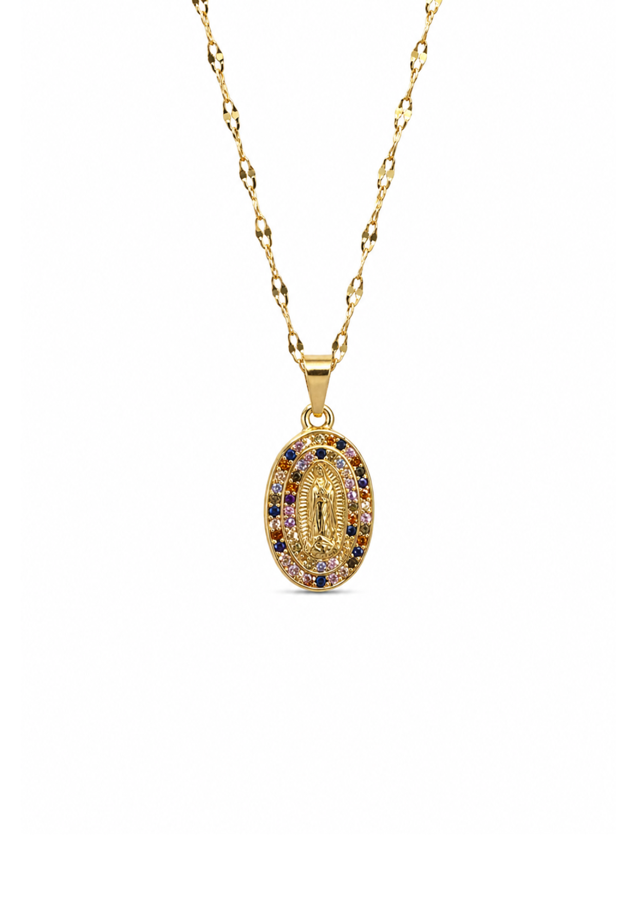 Collar medalla Virgen Guadalupe zirconias acero inoxidable