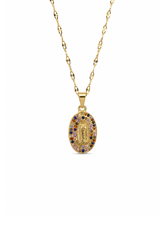 Collar medalla Virgen Guadalupe zirconias acero inoxidable