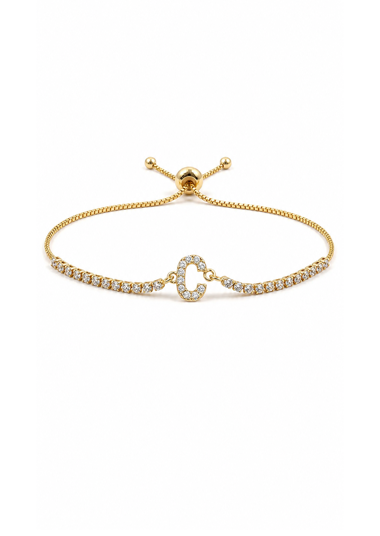 Pulseras con inicial tipo tenis chapa de oro
