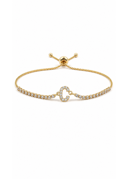 Pulseras con inicial tipo tenis chapa de oro