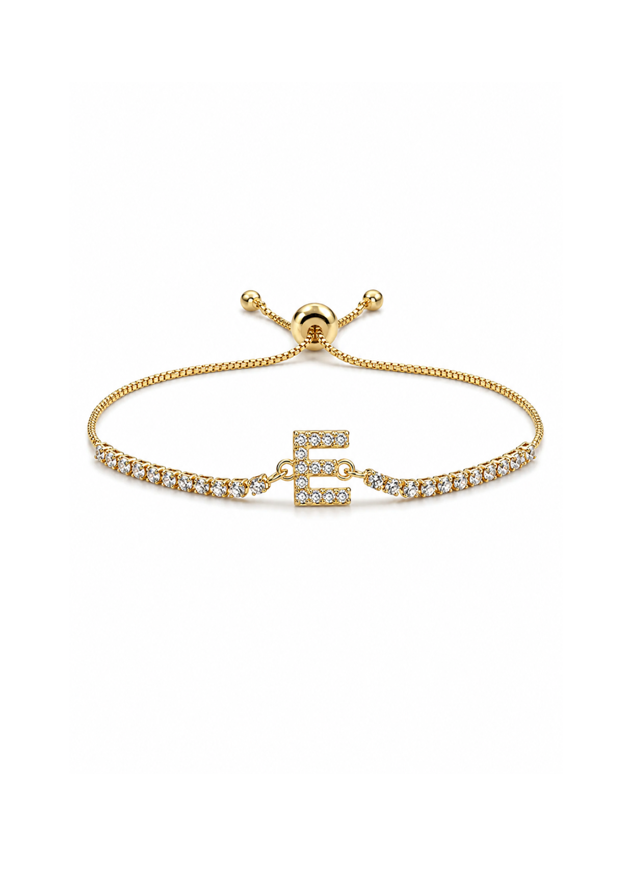 Pulseras con inicial tipo tenis chapa de oro