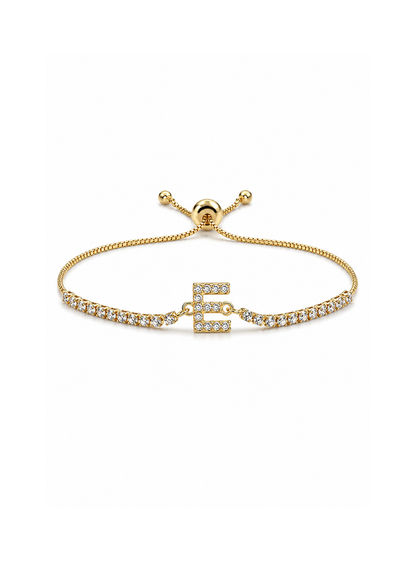 Pulseras con inicial tipo tenis chapa de oro
