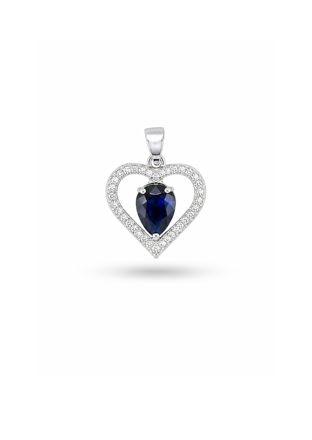 Dije corazón silver calado con piedra central acero inoxidable