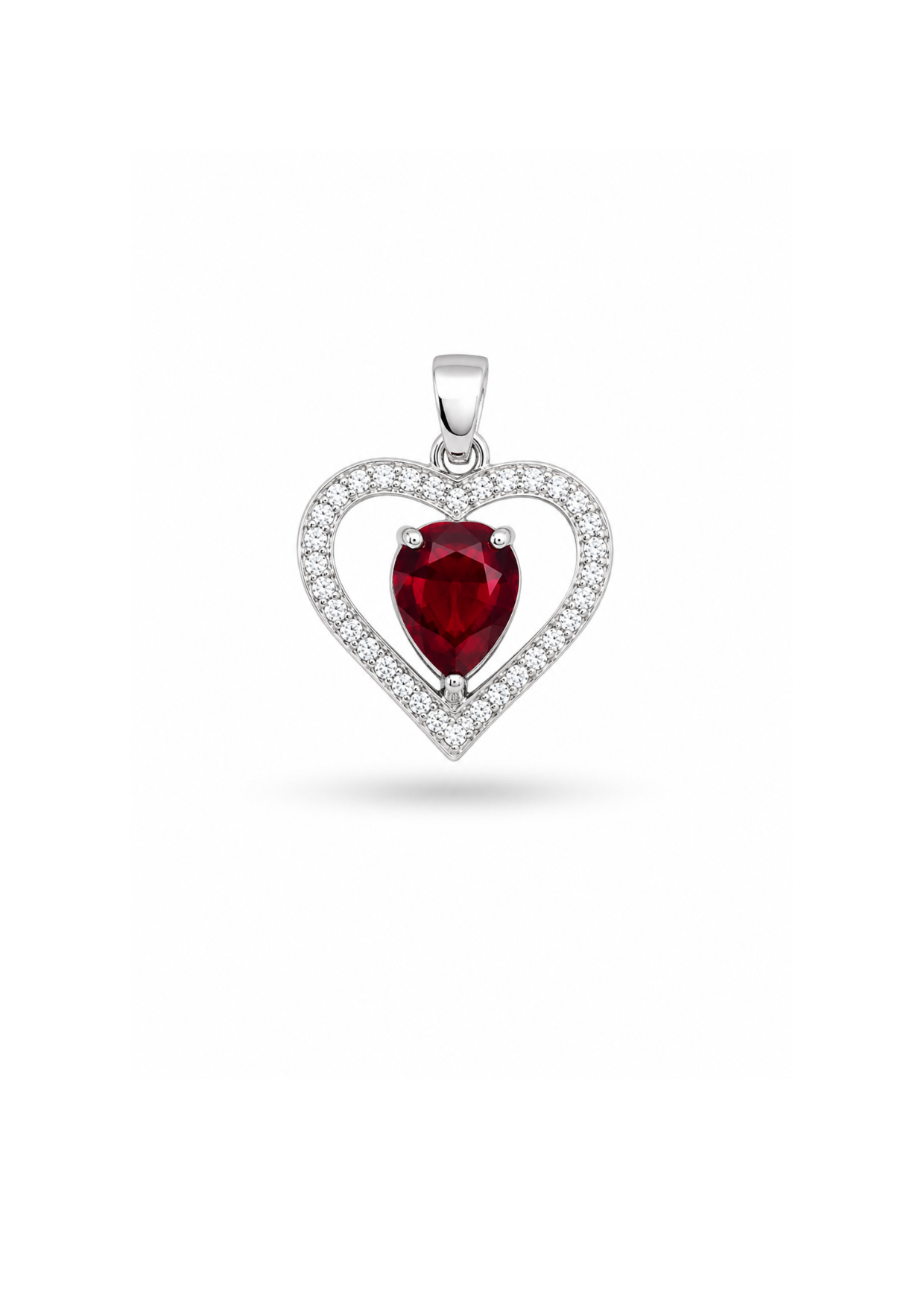 Dije corazón silver calado con piedra central acero inoxidable