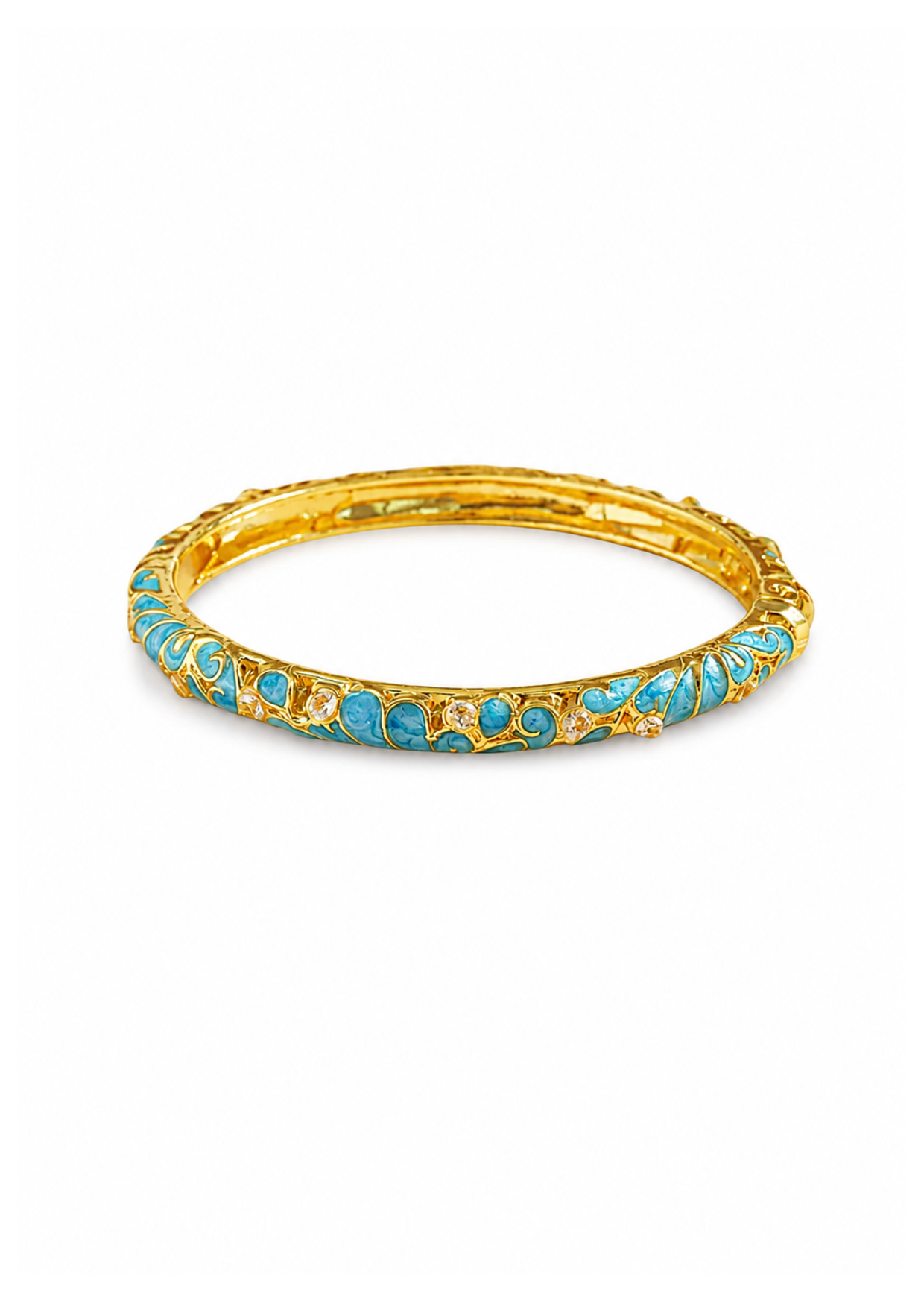 Brazalete con relieve floral y detalles brillantes chapa de oro 18k