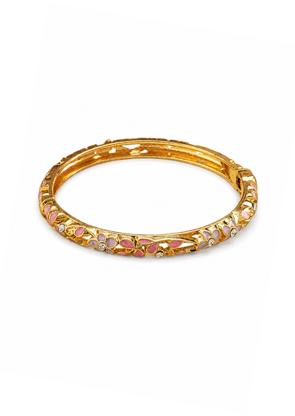 Brazaletes flores esmaltadas con cristales bañado en oro