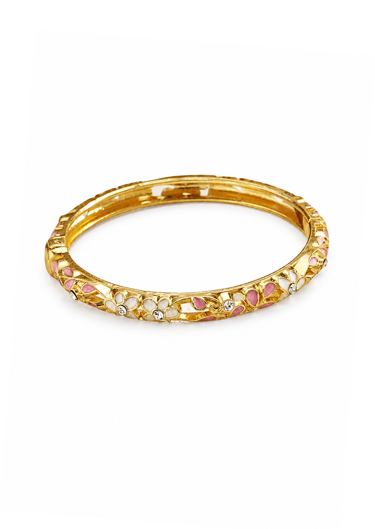Brazaletes flores esmaltadas con cristales bañado en oro