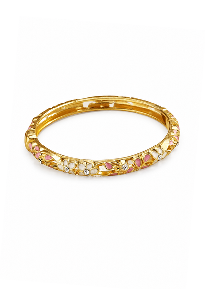 Brazaletes flores esmaltadas con cristales bañado en oro