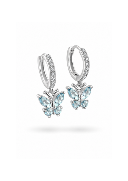 Aretes huggies mariposa chapado en plata con circón