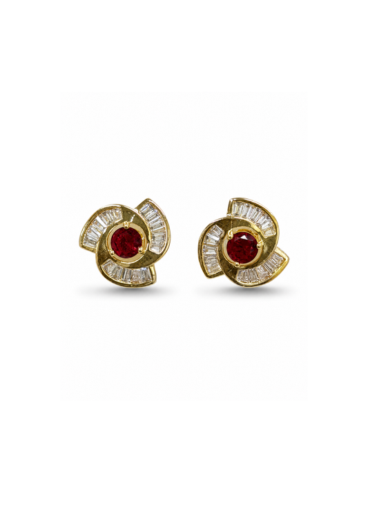 Aretes espiral con piedra chapa de oro