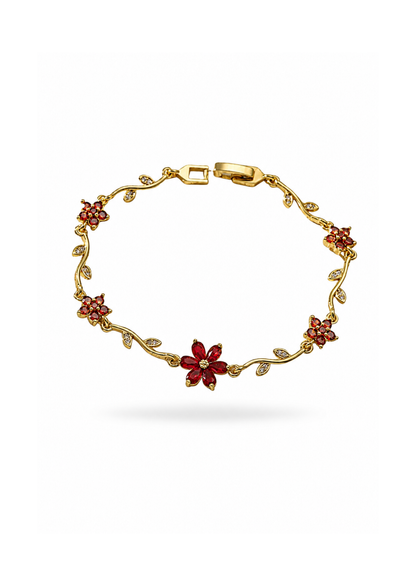 Pulsera de eslabones floral con zirconias chapa de oro 18k