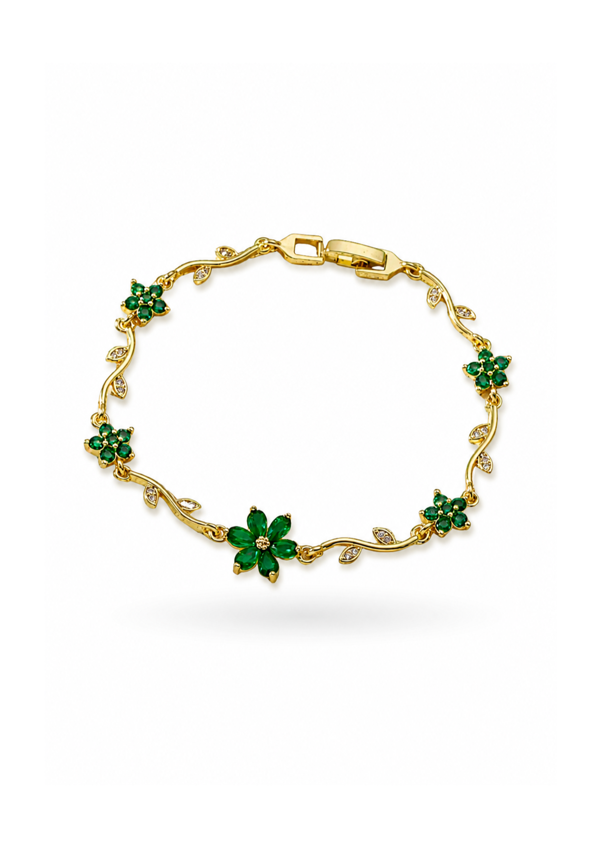 Pulsera de eslabones floral con zirconias chapa de oro 18k