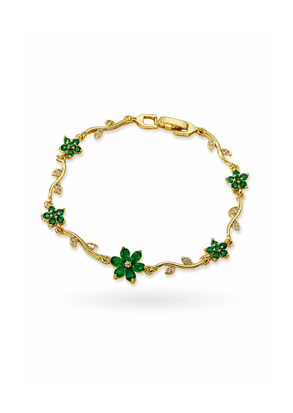 Pulsera de eslabones floral con zirconias chapa de oro 18k
