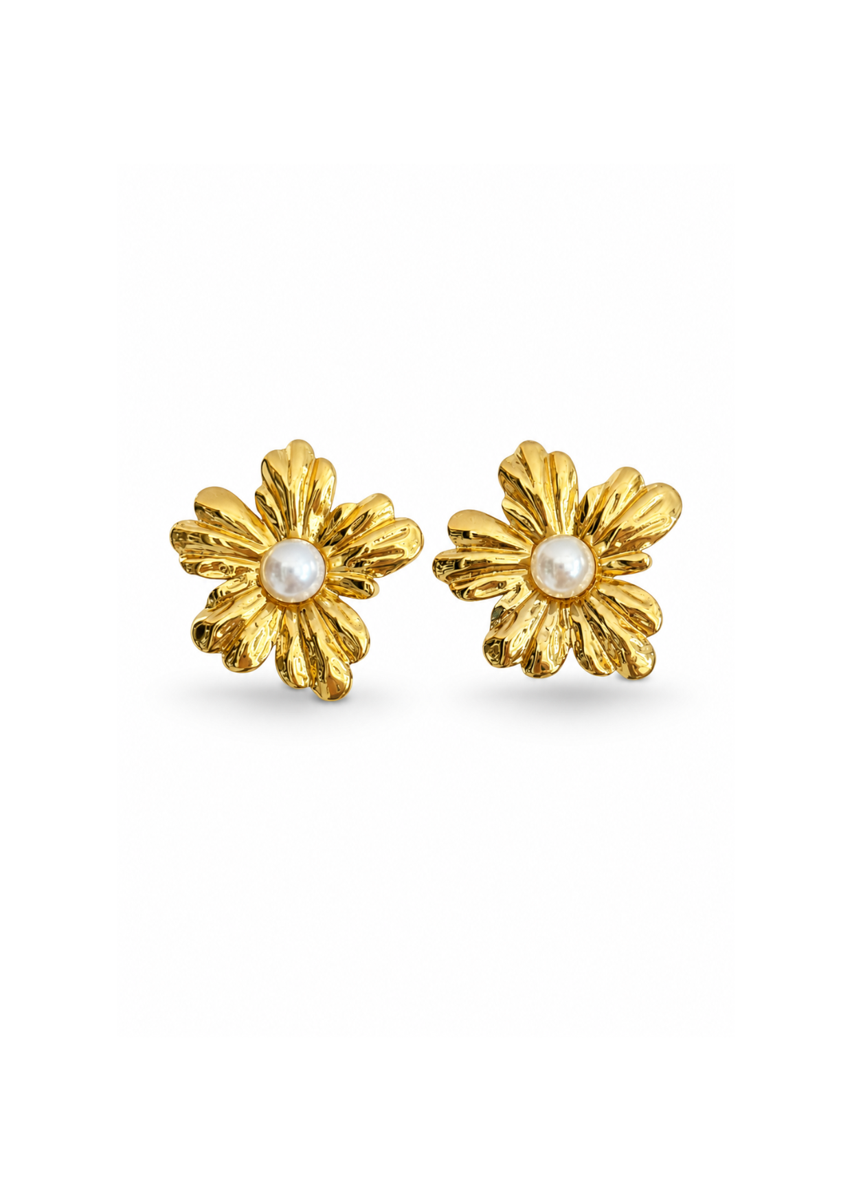 Aretes margarita con perlas chicos acero inoxidable