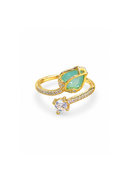 Anillo tulipán con zirconias ajustable chapa de oro